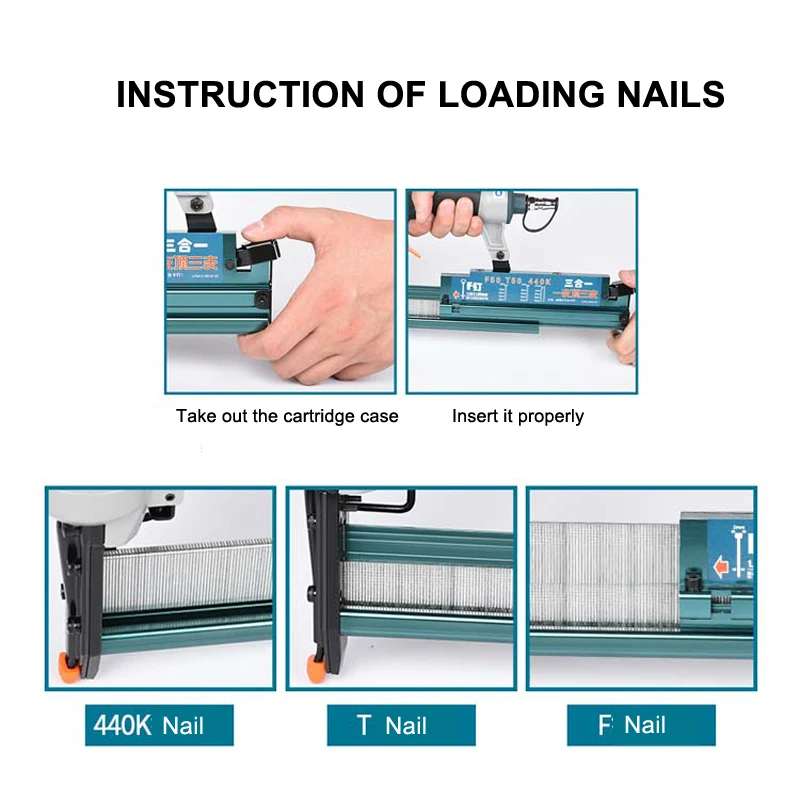  Portable 3 in 1 Air Brad Nail Gun Stapler Pneumatic Finishing Nail Tool For Carpenter Woodworking A