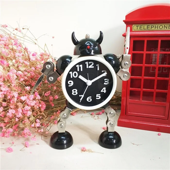 Creative Kids Alarm Metal Robot Clock Cartoon Anime Table Desktop Clock Alarm Watch Children Christmas Gift - Цвет: White