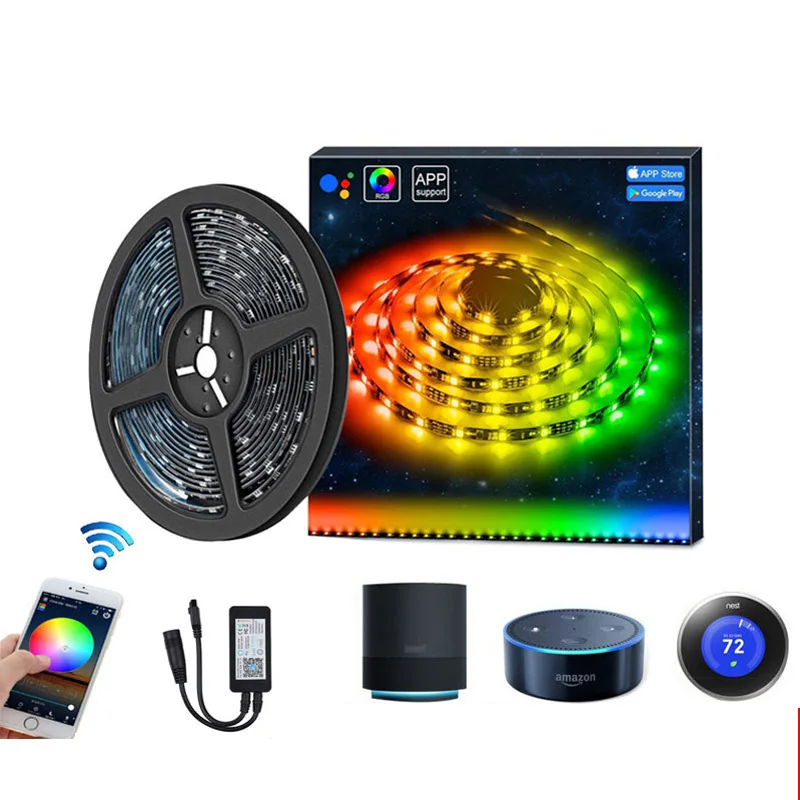 

5/10M LED Strip Light Smart Voice WIFI Phone Control RGB SMD5050 Flexible Tape DC12V Adapter Waterproof Neon Lamp For Decoration