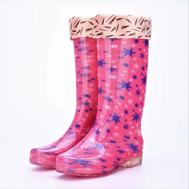 

New Women Rain Boots PVC Crystal Non-slip Wear-resistant Fashion Comfortable Women Rain Boots High To help Warm Work Boots Shoes