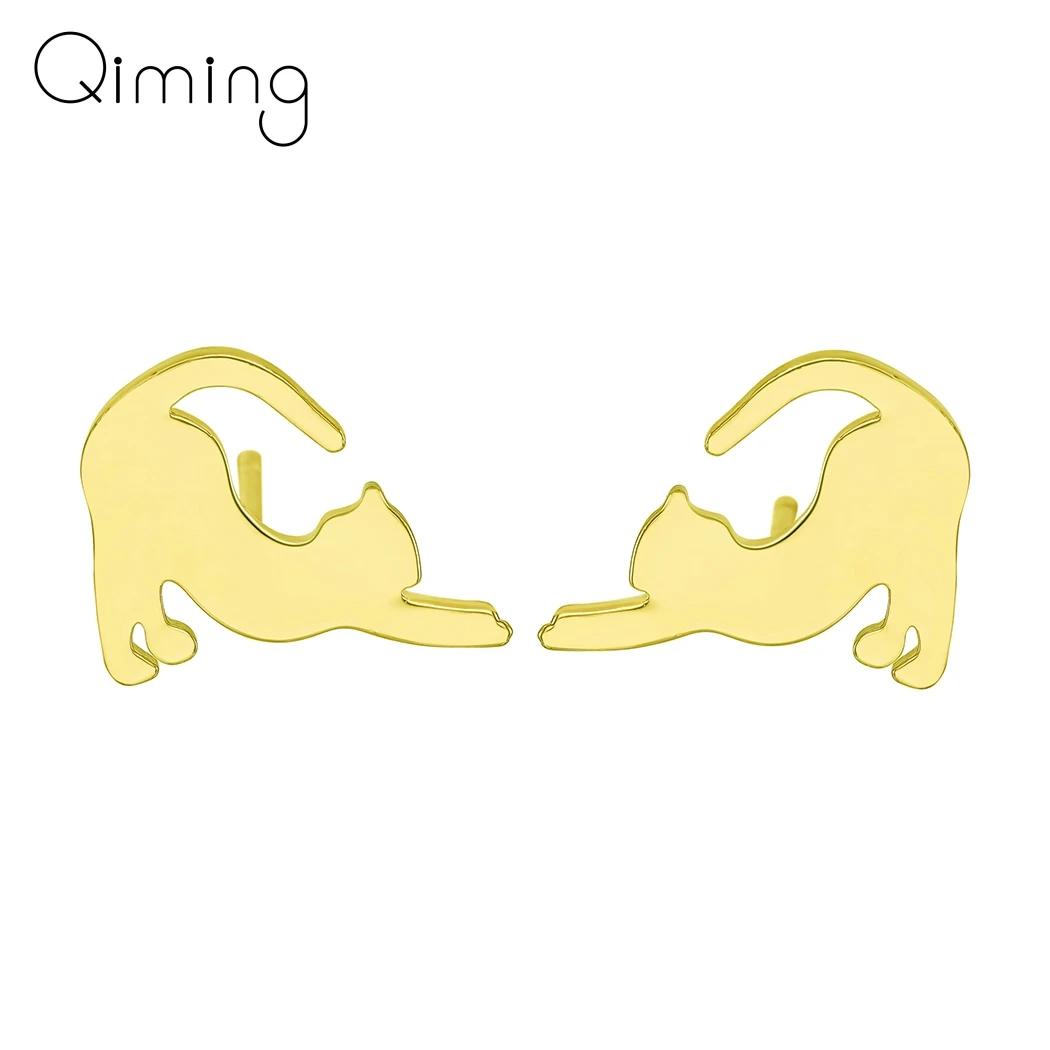 Gold Cat Earrings Female Woman Lovely Animal Cat Lover Gift Cute Boho Stud Earrings Party Birthday Gift Accessories