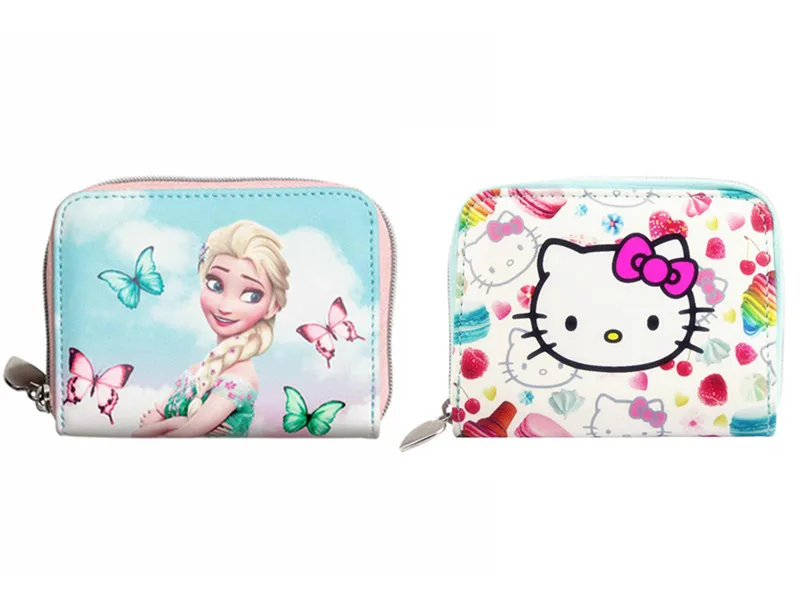 

Cartoon Printing Princess Anna Elsa Hello Kitty Cat Mini Small Short Wallets Womens Coin Purse for Girls