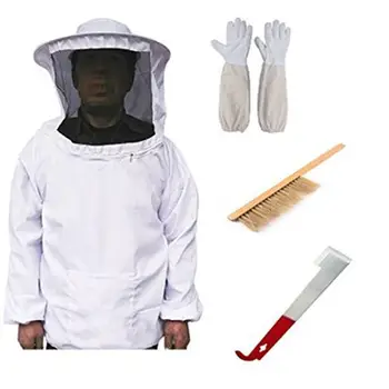 

Beekeeping Bee Keeping Suit Jacket&Gloves& Bee Hive Brush J Hook Hive Tool Set (White))