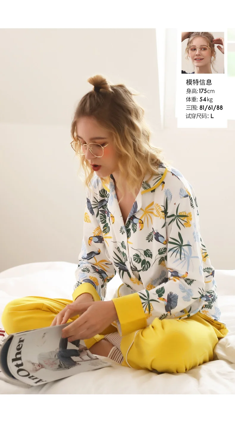 J & Q для женщин из двух частей Пижамы 2019 Весна 100% хлопок Pijama цветочный Caidigan одежда с длинным рукавом Pj комплект модная домашняя