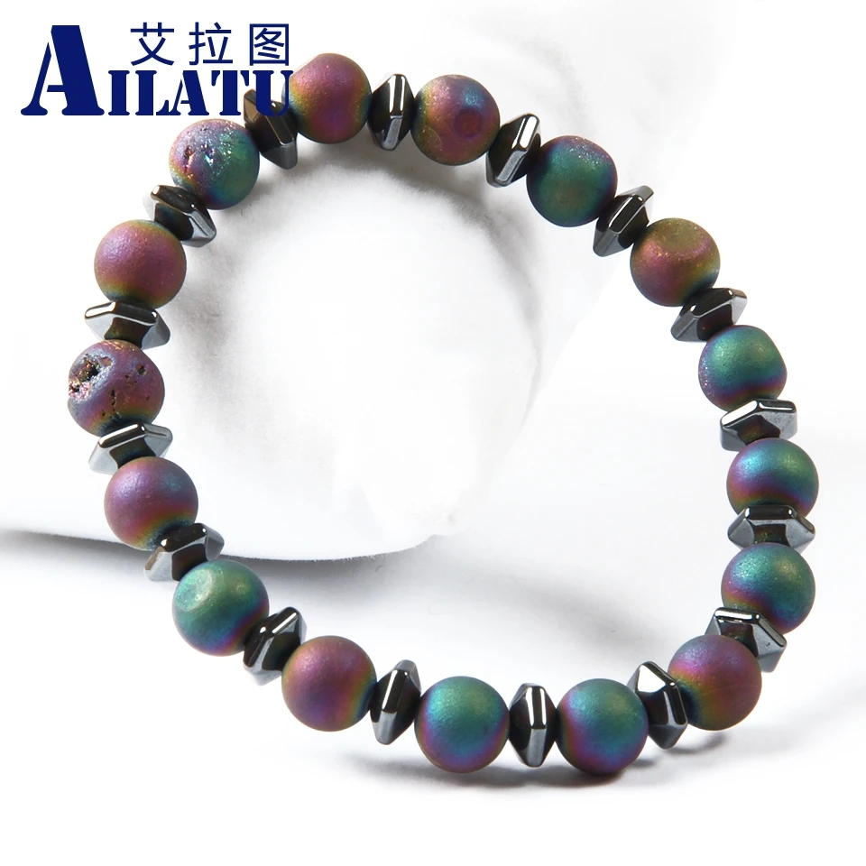 Ailatu брендовые ювелирные изделия из камня дизайн отверстия смеяться бусины из лечебных камней Йога браслет для медитации с ониксом и стеклом