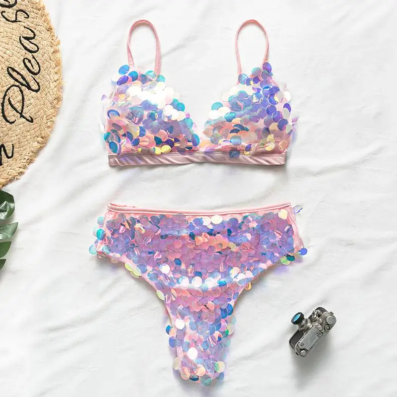 

Aartiee Sexy triangle bikini Push up bathing suit V-neck swimsuit female high cut swimwear high waist bathers shine bikini set