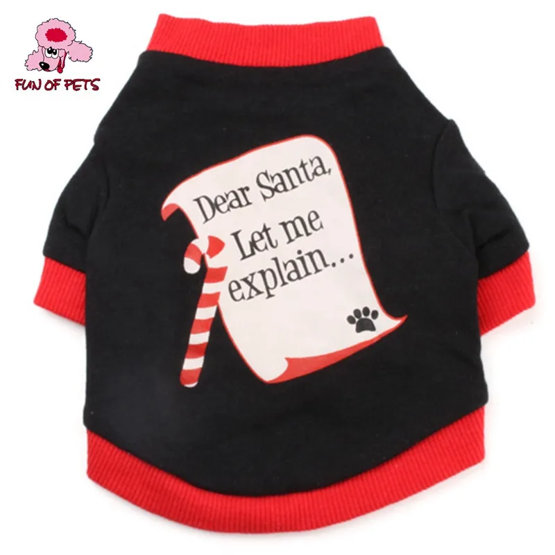 Новая мода Рождество стиль дорогой Санта письмо шаблон хлопок футболка для собак(черный, XS-L) фестиваль Одежда для собак Рубашка