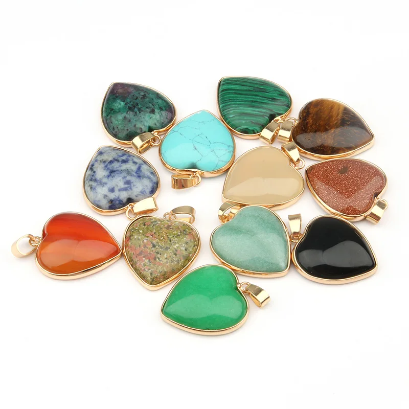

Natural Stone Pendant Heart Shape Pendants Agates Tiger Eye Charms for Necklaces Jewelry Making 3.5*2.4*0.7cm