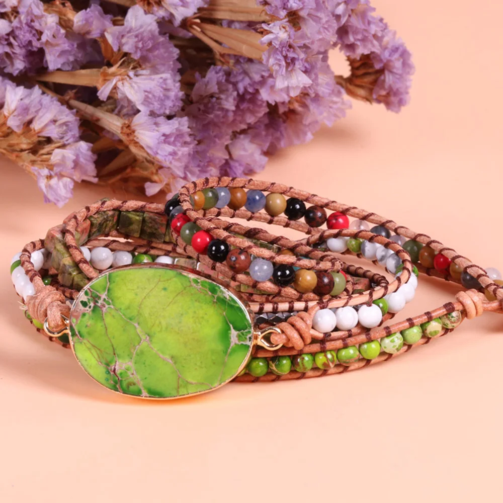 Браслет из натурального Императорского камня, многослойный браслет ручной работы, украшенный бусинами, очаровательные браслеты, Ретро ювелирные изделия, Прямая поставка