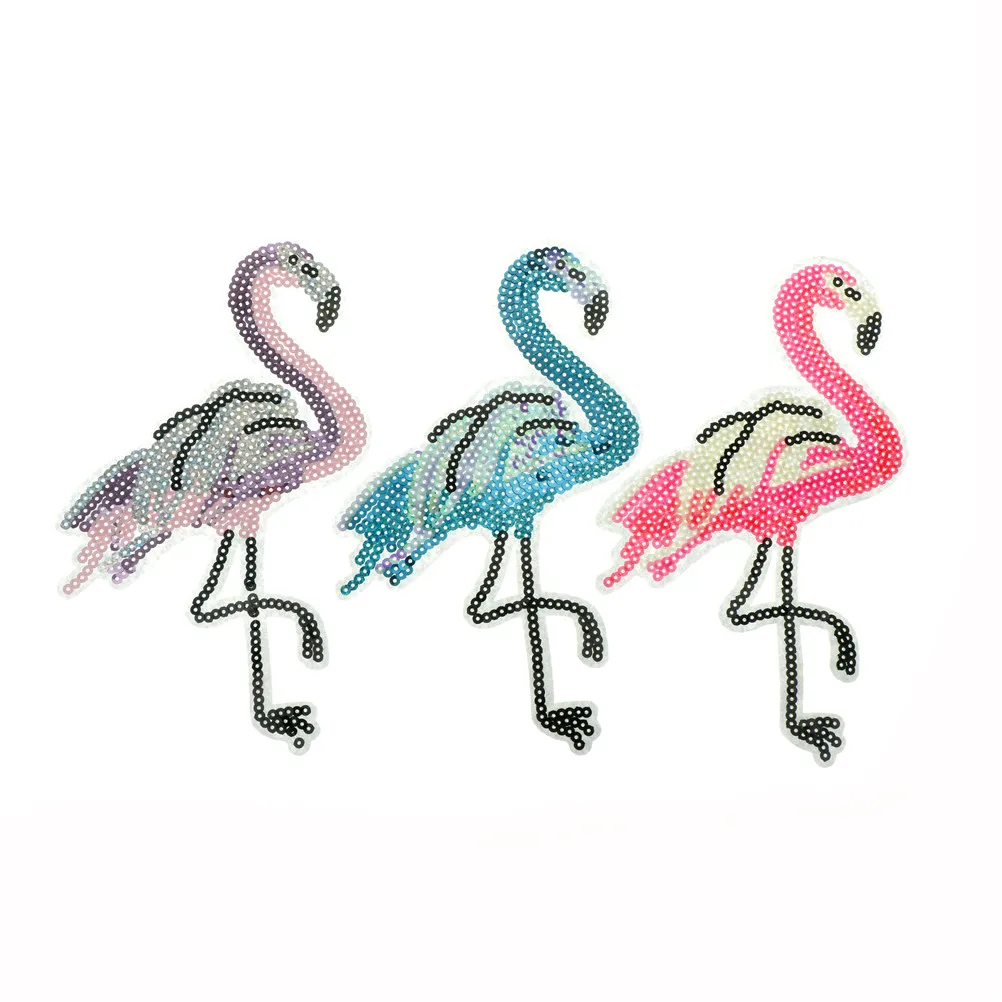 Flamingo Applique Embroidery Sequin Patch For DIY Craft Sweater T shirt