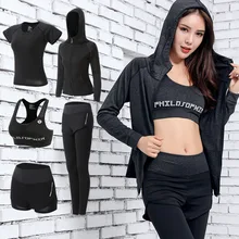 Женский йога спортивный зал костюм куртка комплект 5 шт./компл. девушка блузка+ футболка+ брюки+ шорты+ бюстгальтер обтягивающие леггинсы костюм спортивный фитнес набор для бега