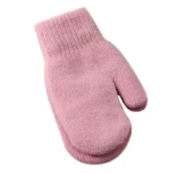 

Unisex Couples Winter Thicken Double Layer Rabbit Fur Gloves Ribbed Knitted Trim Solid Candy Color Mittens Wrist Warmer