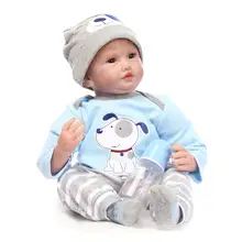 Nicery 22inch 55cm Reborn Baby Doll Magnetic Soft Silicone Lifelike Girl Toy Gift for Children Christmas Blue Dog Cloth Hat