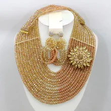 Роскошные 12 слоев Африканские свадебные бусы комплект ювелирных изделий шампанское кристалл бусы ожерелье массивный набор матрёшек GS828