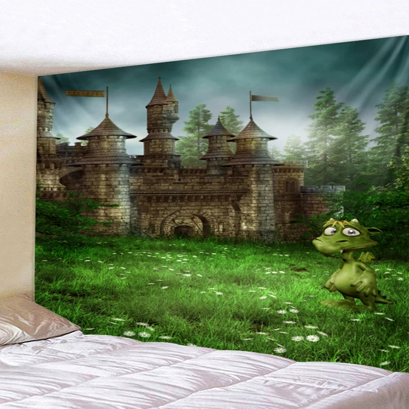 

Ancient Green Cute Dinosaur Castle Beach Wall Hanging Indian Mandala Wall Hanging Tapestry Bohemian Beach Towel