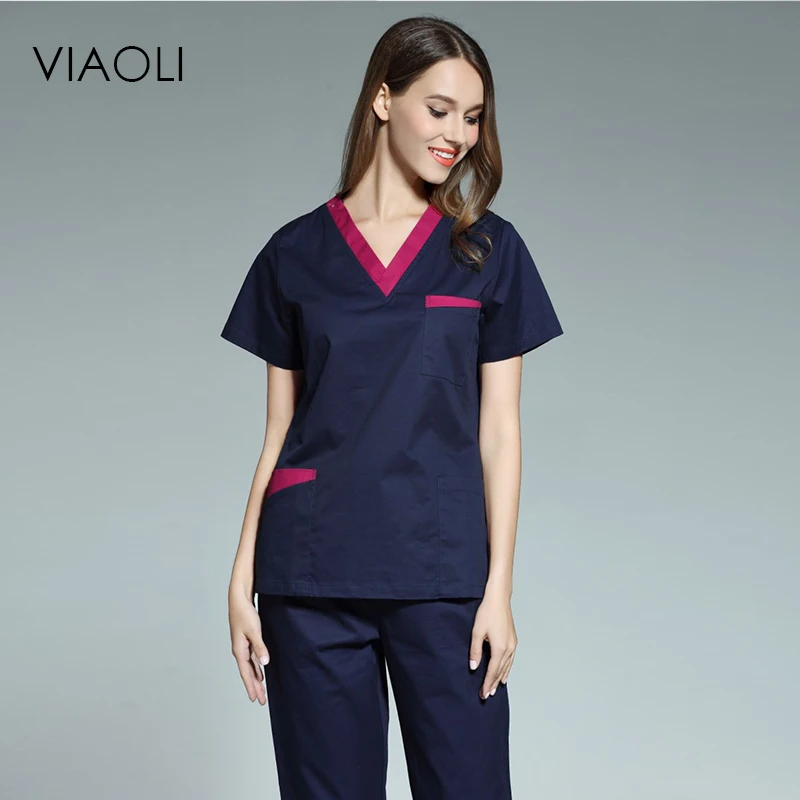 Viaoli 2017 new women's short sleeved medical scrub uniform suits