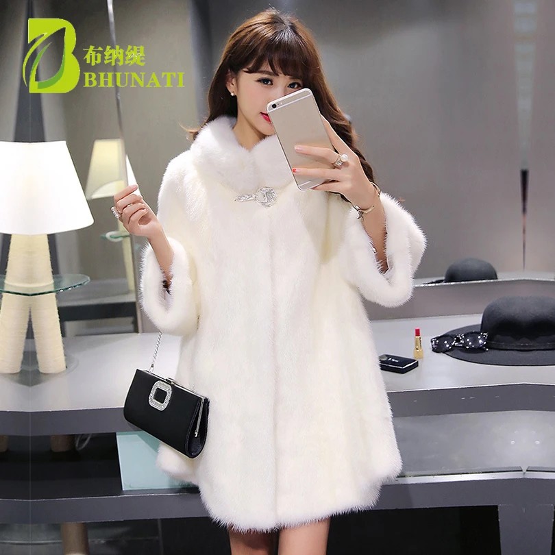 Femmes Chaude Lâche De Veste Longue Bhunati Mode Hiver Fourrure Debout Renard Manteaux black White Manteau Col Fausse En Manche 2018 Artificielle Blanche q44tOv6