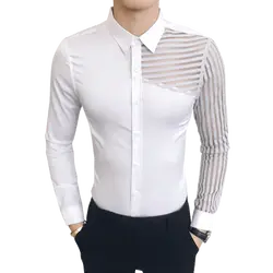 Британский стиль рубашки мужские белые полосатые кружевные рубашки мужские черные Gomlek DJ сценические костюмы рубашки для вечеринки