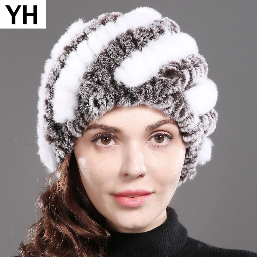 Хорошие эластичные трикотажные Настоящий мех кролика шапки бини шапки Шапки Для женщин с мехом кролика меховые шапочки шляпа натуральным шапки из меха кролика рекс