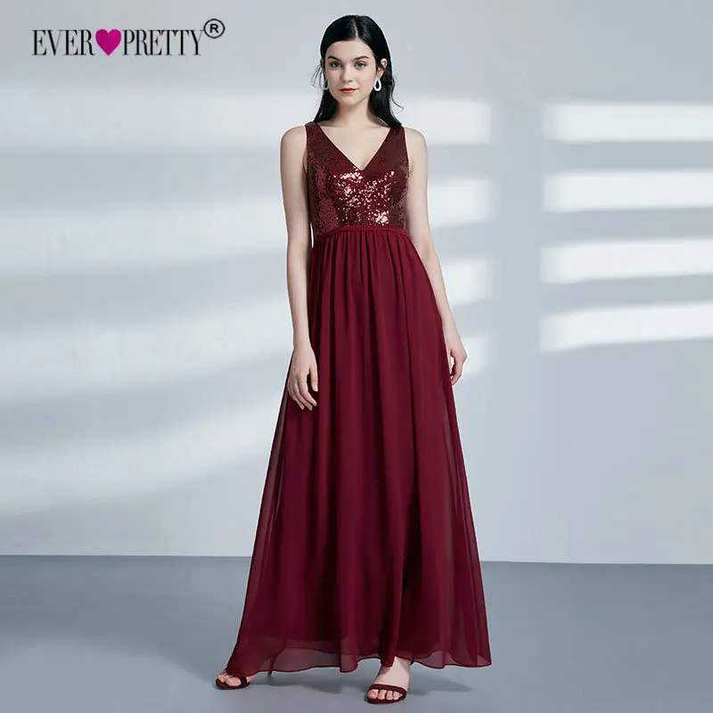 Ever Pretty Robe De Soiree New Fashion Sequins Chiffon Long Evening Dresses Elegant A Line Burgundy Party Gowns EP07346BD