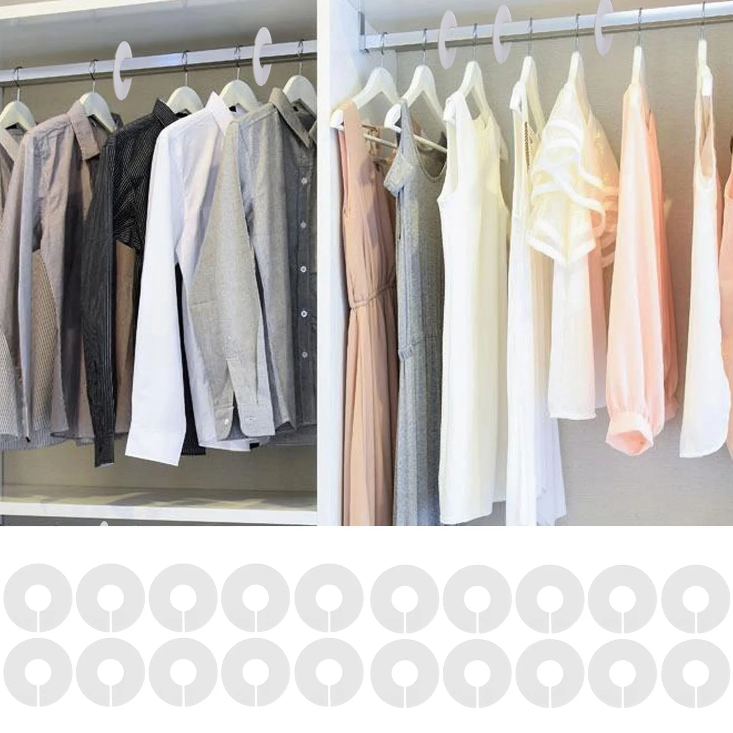 

Behogar 36PCS White Round Clothing Rack Hanger Size Dividers with Marker Pen for Wardrobe Stock Room Sales Floor Shopping Mall