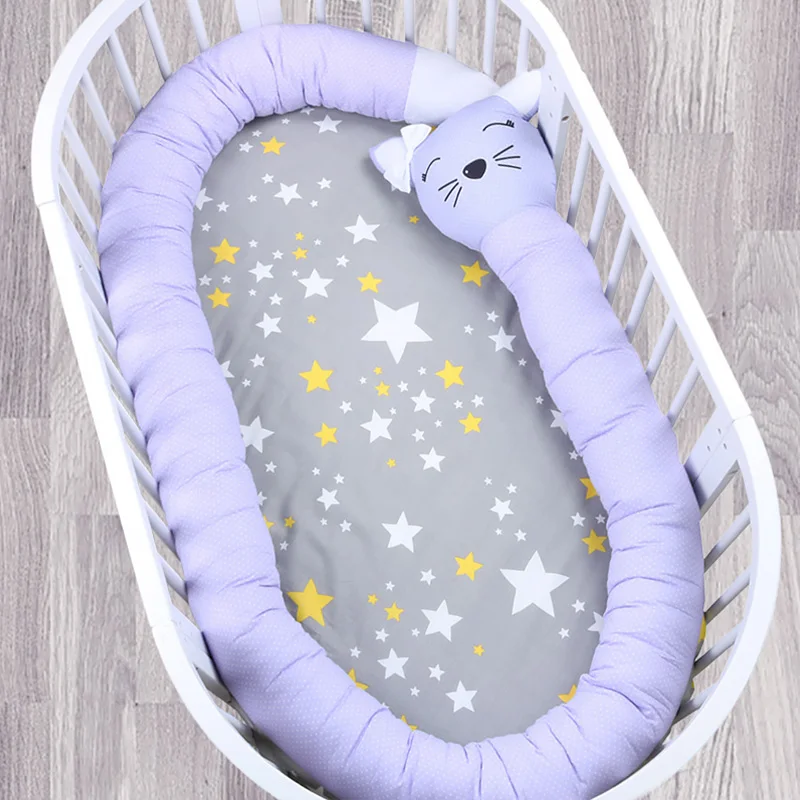 Muslinlife, Новое поступление, бампер для детской кровати, бампер для кроватки, милые бамперы Зебра, лиса, единорог, милая мультяшная детская подушка, длина 3 метра - Цвет: purple cat