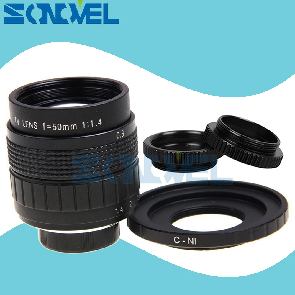 50mm F1.4 CCTV TV Movie lens+C Mount+Macro ring for Nikon 1 AW1 S2 J4 J3 J2 J1 V3 V2 V1 mirrorless Camera C-NI | Электроника