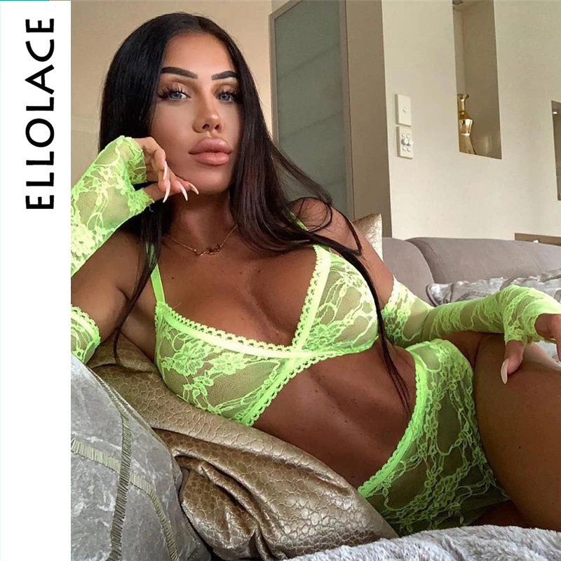 

Ellolace Mesh Lace Sexy Set Transparent Underwear Set 2019 Women Lady V-Neck Bra And Panties Bodycon Female Sexy Lingerie Set