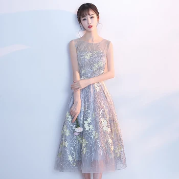 

Print Floral Luxury Grey Qipao Women Satin Prom Dresses Sexy Hollow Out Slim Cheongsam Vestidos De Festa Long Evening Party Gown