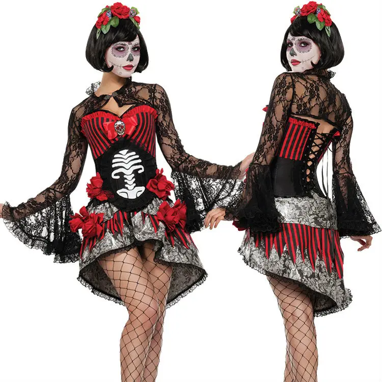 Tag der Toten Corpse Bride Kostüm Skelett Halloween Damen Kostüm