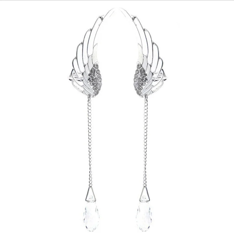 925 Серебряные Крылья Ангела стилист кристалл серьги-подвески в форме капли серьги гвоздики для женщин длинные каффы серьги
