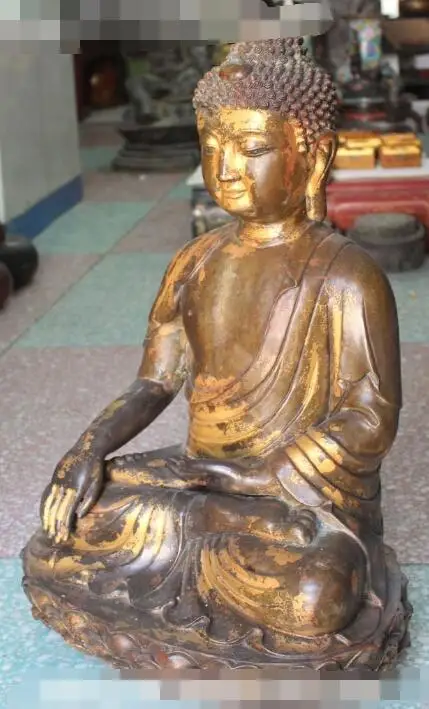 

S5153 24" Tibet Buddhism Bronze Gilt Shakyamuni Sakyamuni On Lotus Buddha Statue