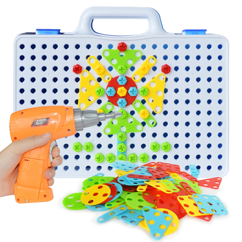 

Drill Puzzle Educational Toys for Boys DIY Screw Group Toys KidsTool Kit Plastic Boy Jigsaw Mosaic Design Building