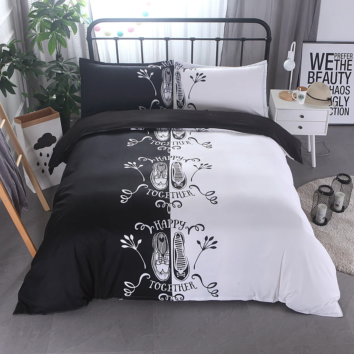 

Duvet Cover European American style Black white dres Mr Mrs shoes electric 3pcs Family student dormitory Quilt cover pillowcase