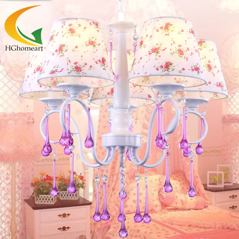 Floral pastoral European chandelier modern bedroom crystal chandelier girl's princess Led chandeliers