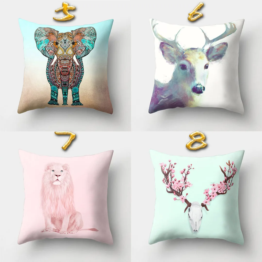 New Cute Animal Cushion Cover Deer Elephant Lion Giraffe Pillow Cover Cartoon Pillow Case for Sofa Car Hotel Home Decoration