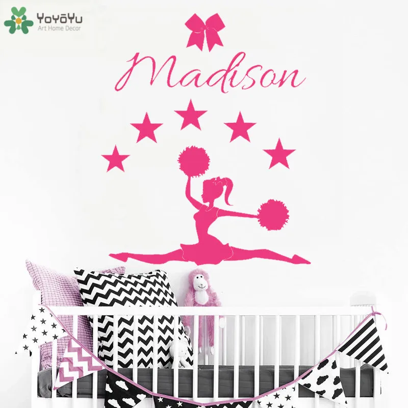 

YOYOYU Wall Decal Girls Personalized Name Stars Wall Stickers Removable Cheerleader Creative Custom Decor Gift Modern DIY CT693