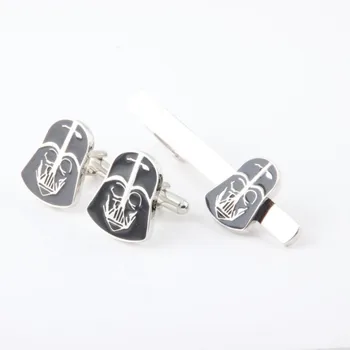 

10Sets/lot brass Star Wars Warrior cufflinks+ tie clip Sets Darth Vader Black Knight Cuff link + Tieclip Set Copper High Qulity