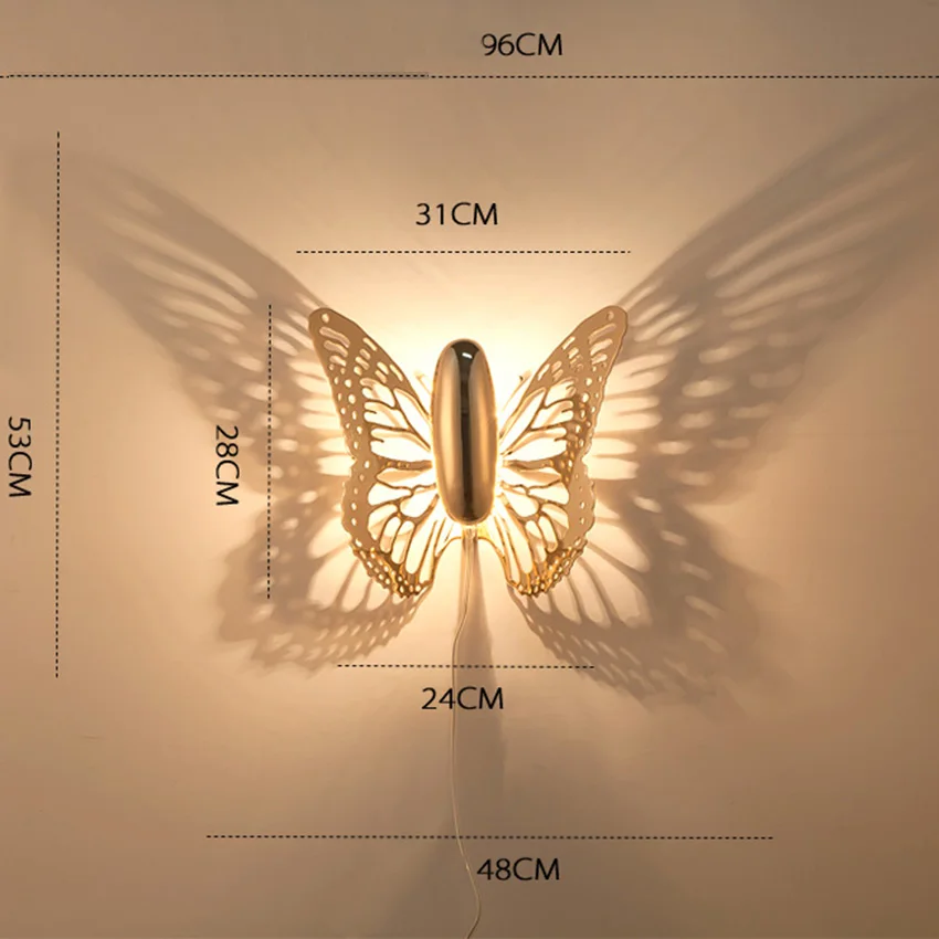 Креативный светодиодный настенный светильник с бабочкой, абажур, Проекционные тени, Настенные светильники с золотой бабочкой, настенные бра для дома, кафе, бра - Цвет абажура: 24x28x31CM
