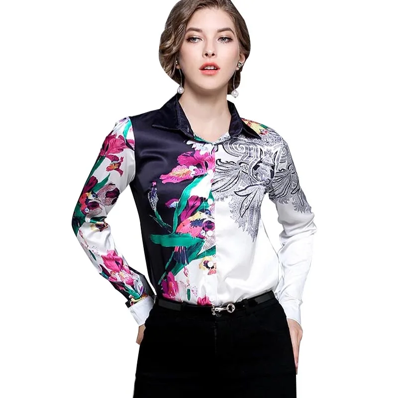 JKKFZY New Arrivals High Quality Runway Blouse Women Fashion Designer Turn Down Collar Top Shirt Flora Print Blouse Office top JKKFZY New Arrivals High Quality Runway Blouse Women Fashion Designer Turn Down Collar Top Shirt Flora Print Blouse Office top