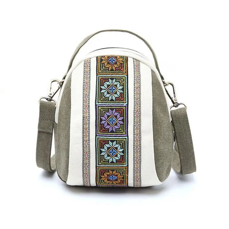 Модная тканевая сумка в этническом стиле, Повседневная мини сумка-мессенджер для мобильного телефона, сумки через плечо, винтажные сумки-тоут на плечо для женщин - Цвет: Бежевый