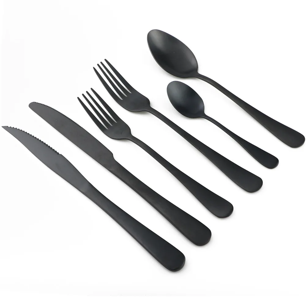 

24 pcs Matte Black Wedding Dinnerware Hotel Set Dinner Set Forks Steak Knife Table Silverware Tableware Western Cutlery Sets