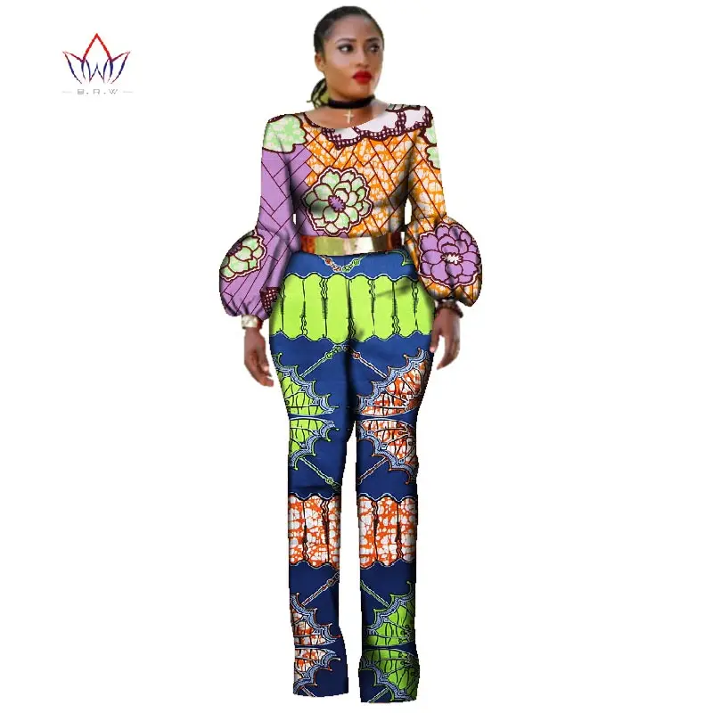 Африканская одежда для женщин боди комбинезоны богатый Африканский Базен печати брюки Дашики с пышными рукавами плюс размер BRW WY2323