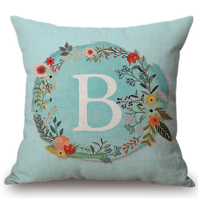 Aqua Blu Corona di Fiori Lettera Monogram Decorativo Divano Rimessa Laterale Fed Aqua Blu Corona di Fiori Lettera Monogram Decorativo Divano Rimessa Laterale Fed