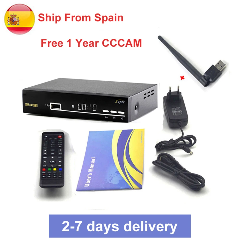 

FREESAT V8 SUPER Receptor Full HD DVB-S2 Satellite Receiver 1 Year 8 lines Europe for Spain+USB WIFI decoder