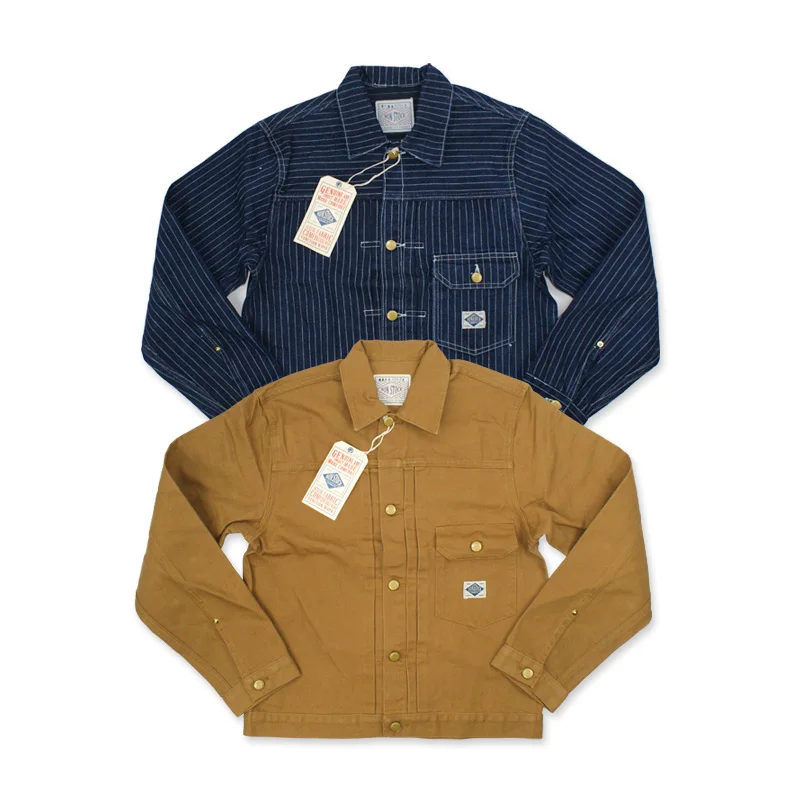 2017 Spring New Vintage Men's Striped Denim Jacket US Style Khaki