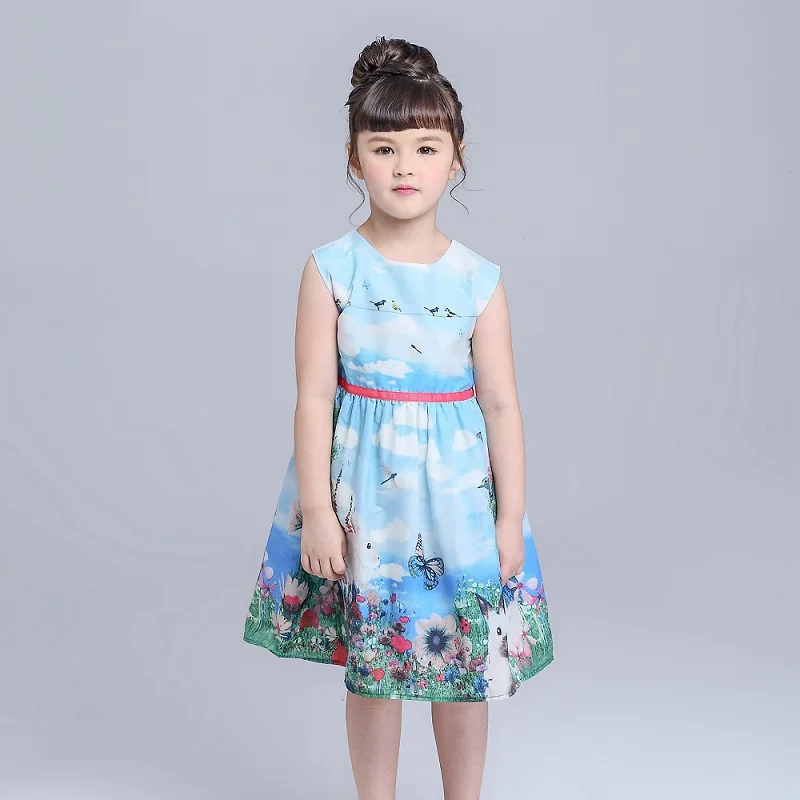 

2017 summer dress girl print flower sleeveless princess dress kids girls clothes vestidos infantil baby dresses
