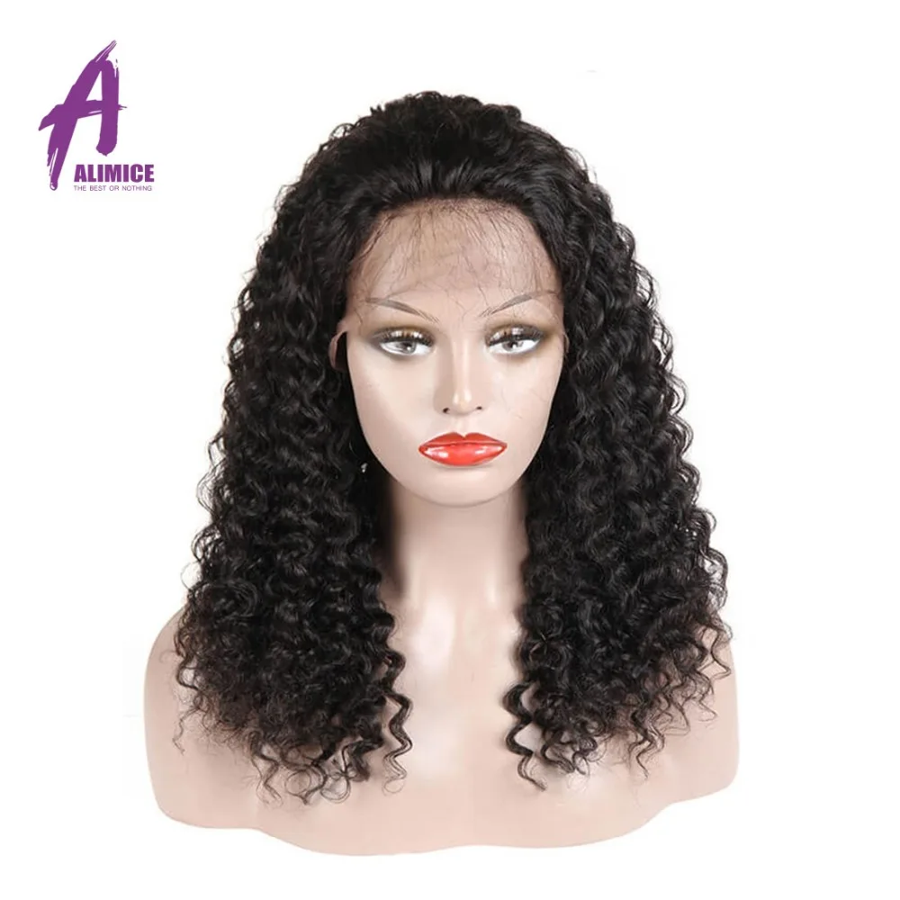 Бразильский глубокая волна Синтетические волосы на кружеве al парик черные волосы Remy Парики Для женщин 130% 150% 180% плотность alimice