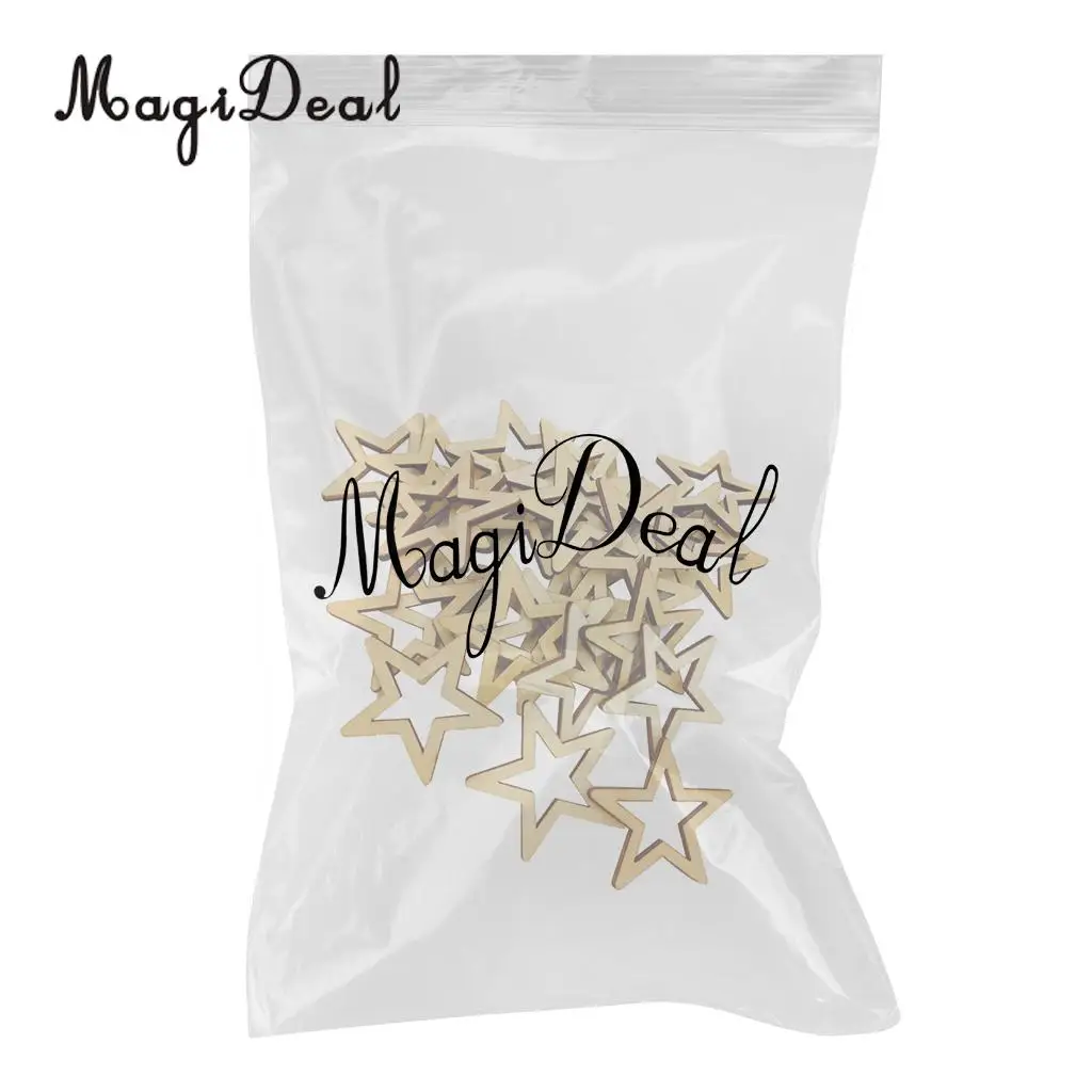 MagiDeal Delicate 50/30/25Pcs Unfinished Hollow Star Shape Wooden Embellishments for Wedding Party Board Classroom Decor 3 Sizes