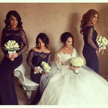 Dark Purple Bridesmaid Dresses 2017 Boat Neck Long Sleeves Lace Wedding Party Dresses Floor Length Maid of Honor Adult 8181441